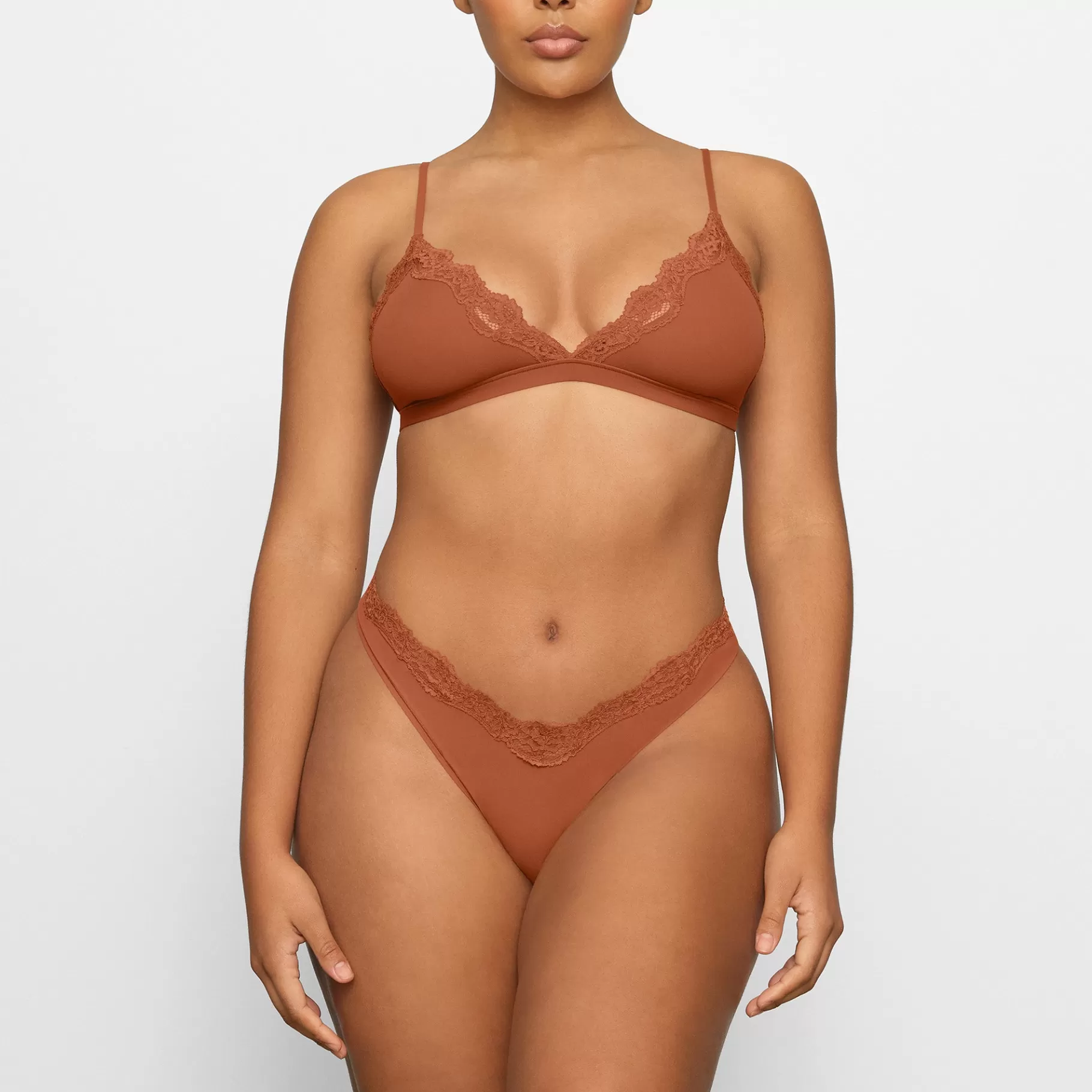 Skims plunge*FITS EVERYBODY CORDED LACE TRIANGLE BRALETTE | BRONZE