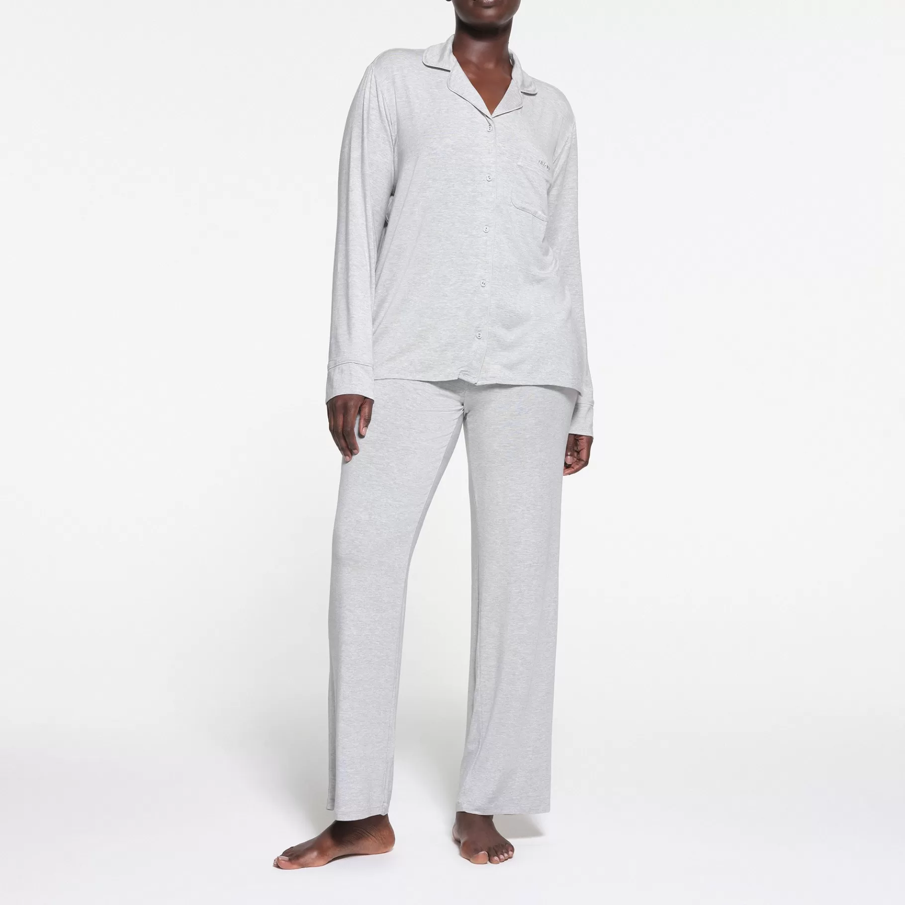 Skims pajamas* SLEEP LONG SLEEVE BUTTON UP SET | LIGHT HEATHER GREY LIGHT+HEATHER+GREY