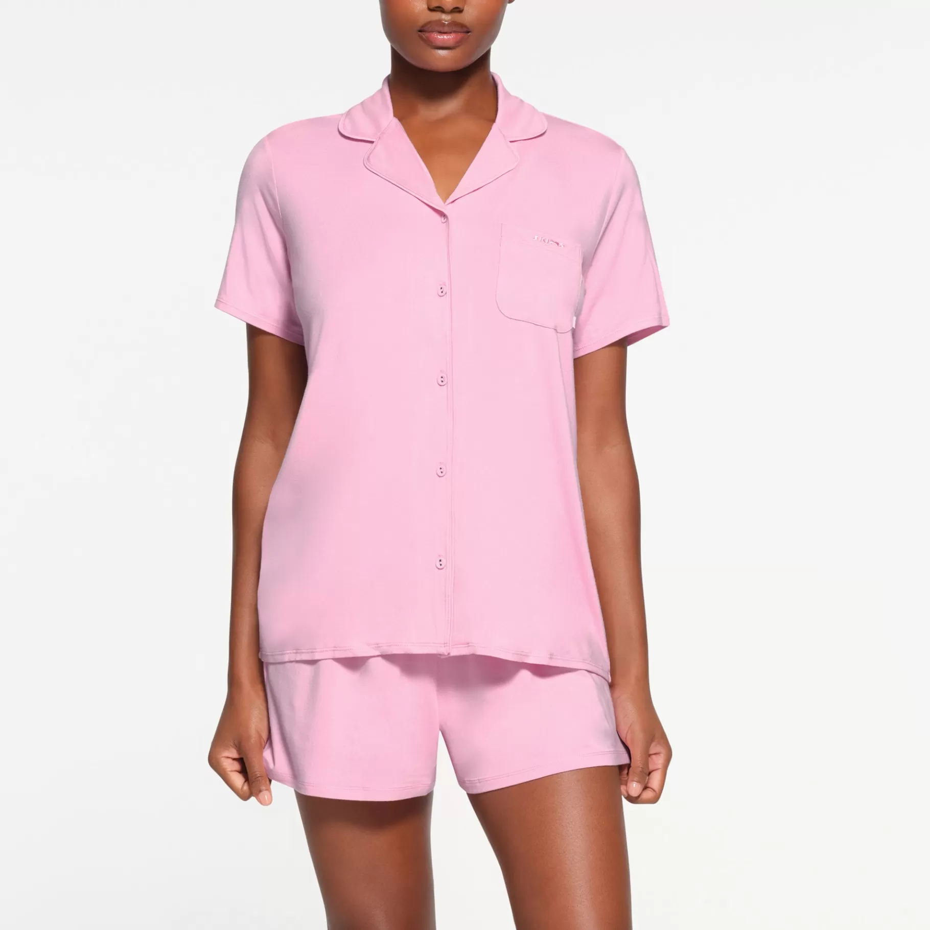 Skims pajamas* SLEEP SHORT SLEEVE BUTTON UP SET | BUBBLE GUM BUBBLE+GUM